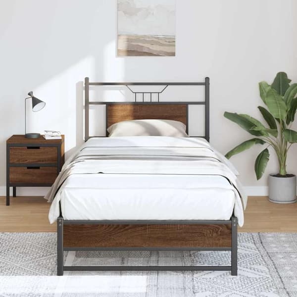 vidaXL Sängynrunko ilman patjaa ruskea tammi 90x200 cm tekninen puu