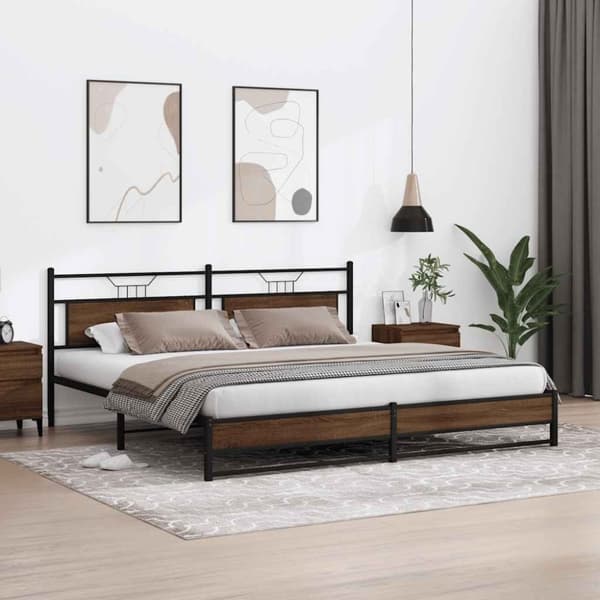 vidaXL Metallinen sängynrunko ruskea tammi 193x203 cm