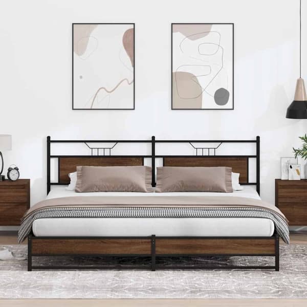 vidaXL Metallinen sängynrunko ruskea tammi 193x203 cm