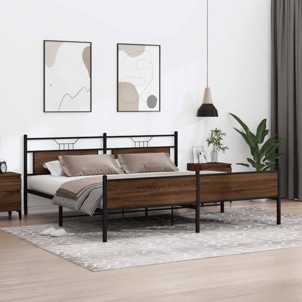 vidaXL sengeramme uden madras 200x200 cm metal brun egetræsfarve