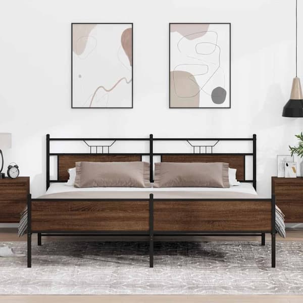 vidaXL sengeramme uden madras 200x200 cm metal brun egetræsfarve