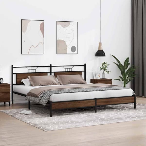 vidaXL sengeramme uden madras 200x200 cm metal brun egetræsfarve