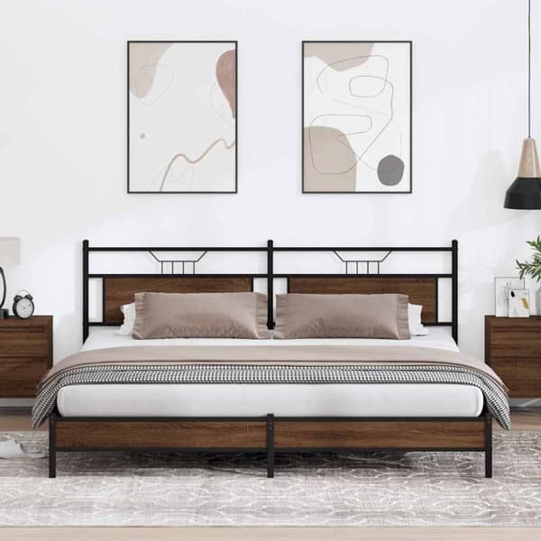 vidaXL sengeramme uden madras 200x200 cm metal brun egetræsfarve