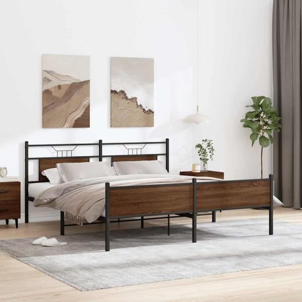 vidaXL sengeramme uden madras 180x200 cm metal brun egetræsfarve
