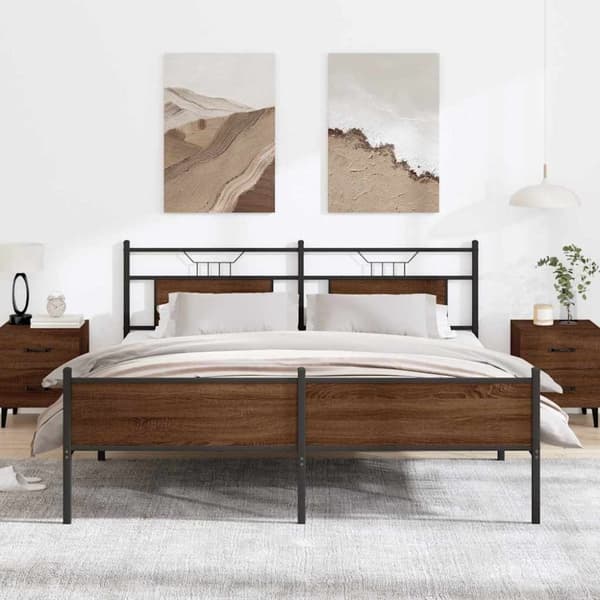 vidaXL sengeramme uden madras 160x200 cm metal brun egetræsfarve