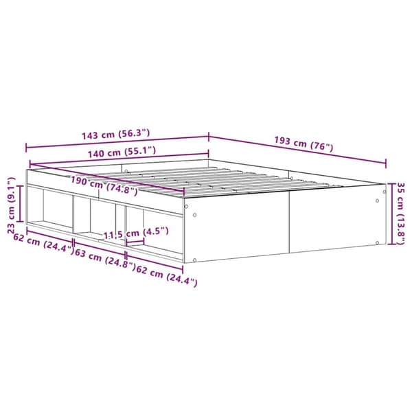 vidaXL sengestel uden madras 140x190 cm konstrueret træ sort eg