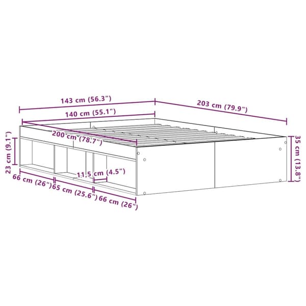 vidaXL Sängynrunko ilman patjaa musta tammi 140x200 cm tekninen puu