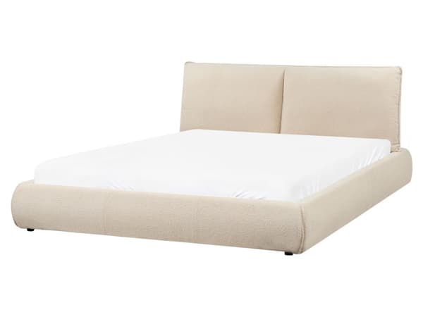 Dobbeltseng Beige Boucle-Polstring 160 x 200 cm Lamellbunn med Tykk Polstret Hodegavl Fotbrett Moderne Stil Soverom