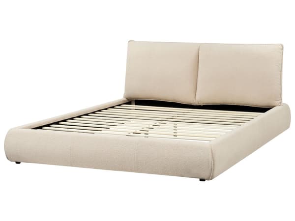 Dobbeltseng Beige Boucle-Polstring 160 x 200 cm Lamellbunn med Tykk Polstret Hodegavl Fotbrett Moderne Stil Soverom