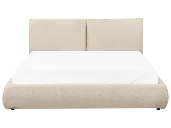 Dobbeltseng Beige Boucle-Polstring 160 x 200 cm Lamellbunn med Tykk Polstret Hodegavl Fotbrett Moderne Stil Soverom