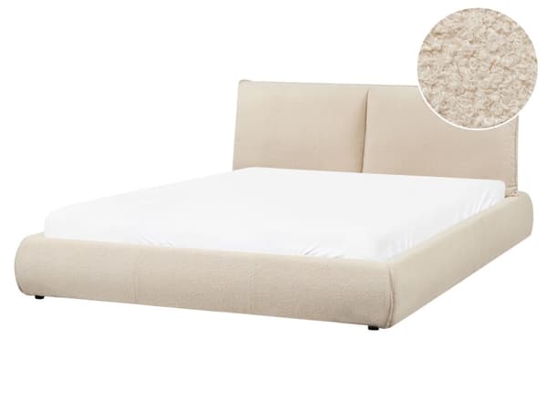 Dobbeltseng Beige Boucle-Polstring 160 x 200 cm Lamellbunn med Tykk Polstret Hodegavl Fotbrett Moderne Stil Soverom