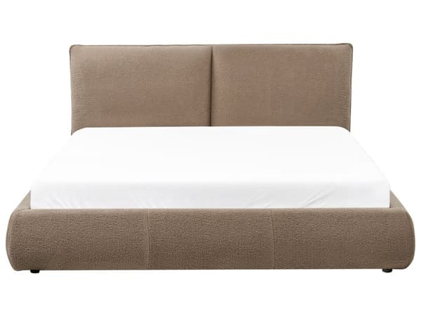Dobbeltseng Brun Boucle-Polstring 160 x 200 cm Lamellbunn med Tykk Polstret Hodegavl Fotbrett Moderne Stil Soverom