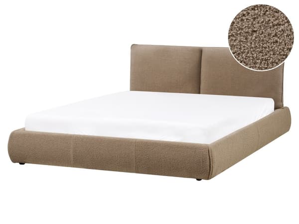 Dobbeltseng Brun Boucle-Polstring 160 x 200 cm Lamellbunn med Tykk Polstret Hodegavl Fotbrett Moderne Stil Soverom
