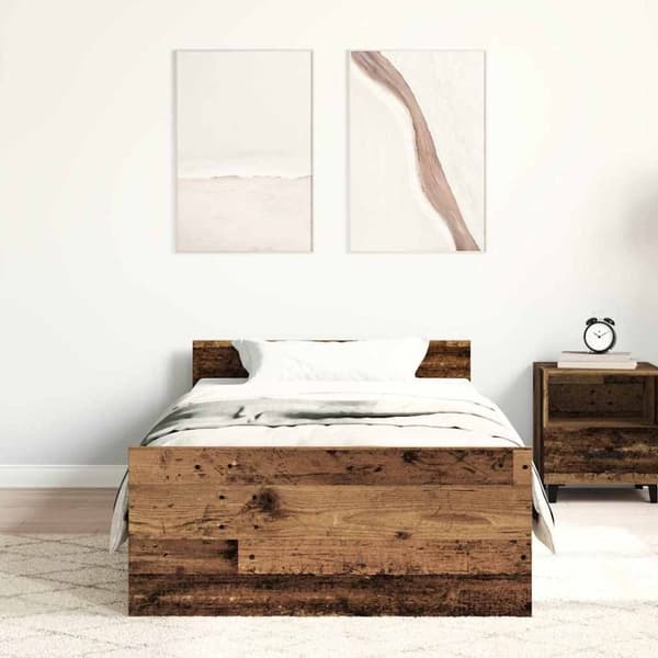 vidaXL sengeramme uden madras 75x190 cm konstrueret træ antikt træ