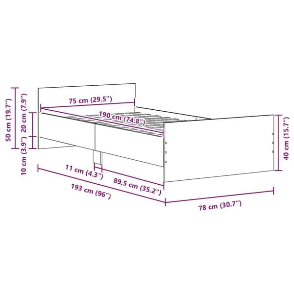 vidaXL sengeramme uden madras 75x190 cm konstrueret træ antikt træ
