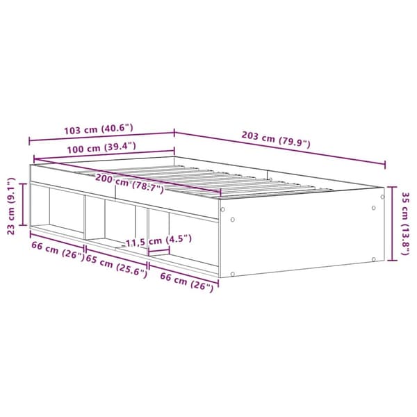 vidaXL sengeramme 100x200 cm uden madras konstrueret træ sort eg