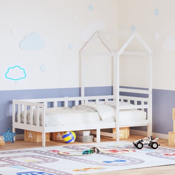 vidaXL daybed med tag 80x200 cm massivt fyrretræ hvid