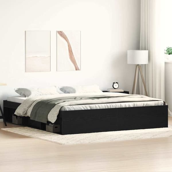 vidaXL sengestel uden madras 200x200 cm konstrueret træ sort eg