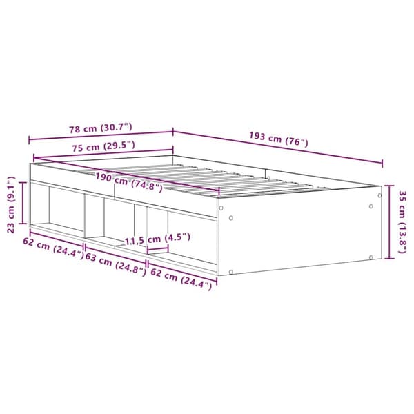 vidaXL sengeramme uden madras 75x190 cm konstrueret træ antikt træ