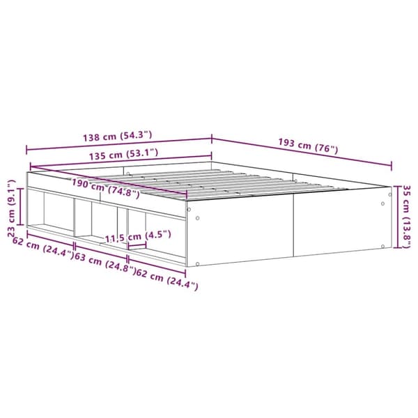 vidaXL Sengeramme uten madrass gammelt tre 135x190 cm konstruert tre