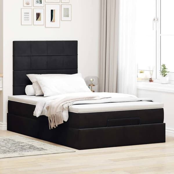 vidaXL Ottoman sengeramme med madrasser svart 120x200cm fløyel
