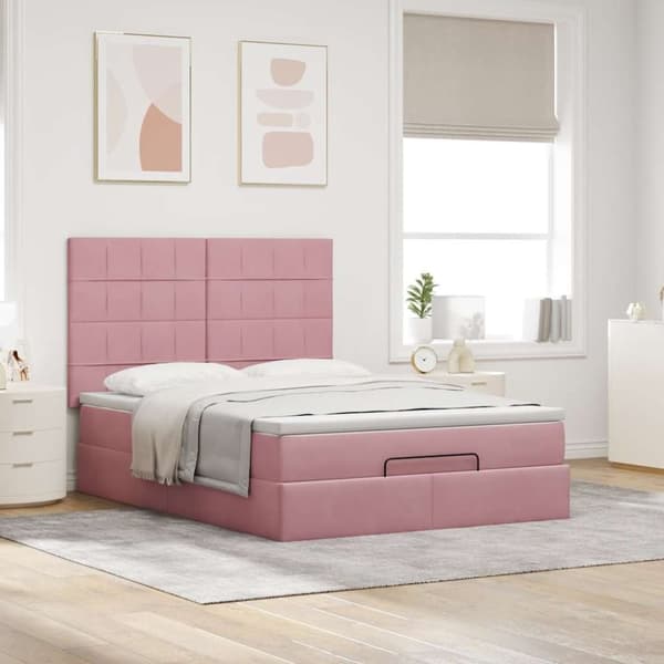 vidaXL Ottoman sengeramme med madrasser rosa 140x200cm fløyel