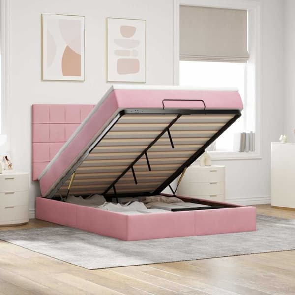 vidaXL Ottoman sengeramme med madrasser rosa 140x200cm fløyel