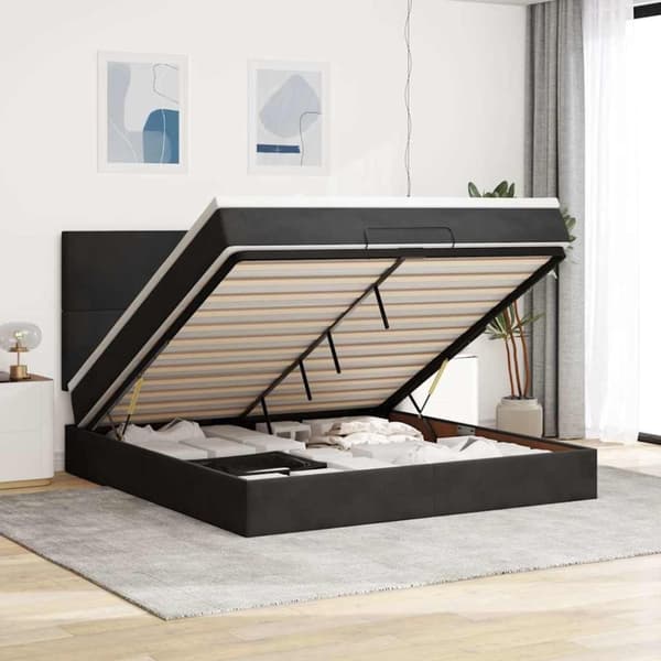 vidaXL Ottoman sengeramme med madrasser mørkegrå 180x200cm fløyel