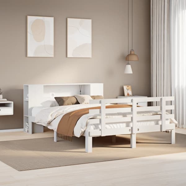 vidaXL seng med reol uden madras 120x200 cm massivt fyrretræ hvid