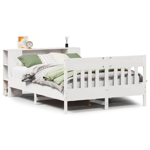 vidaXL Seng med bokhylle uten madrass hvit 120x200 cm heltre furu