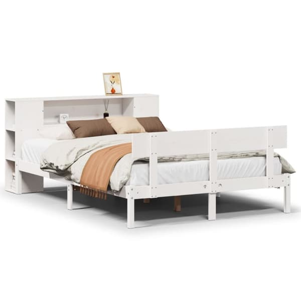 vidaXL seng med reol uden madras 120x200 cm massivt fyrretræ hvid