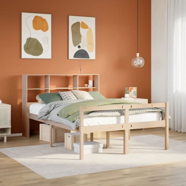 vidaXL Sänky kirjahyllyllä ilman patjaa 140x190 cm täysi mänty