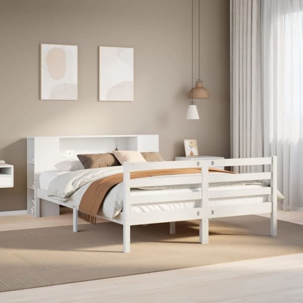 vidaXL seng med reol uden madras 120x200 cm massivt fyrretræ hvid