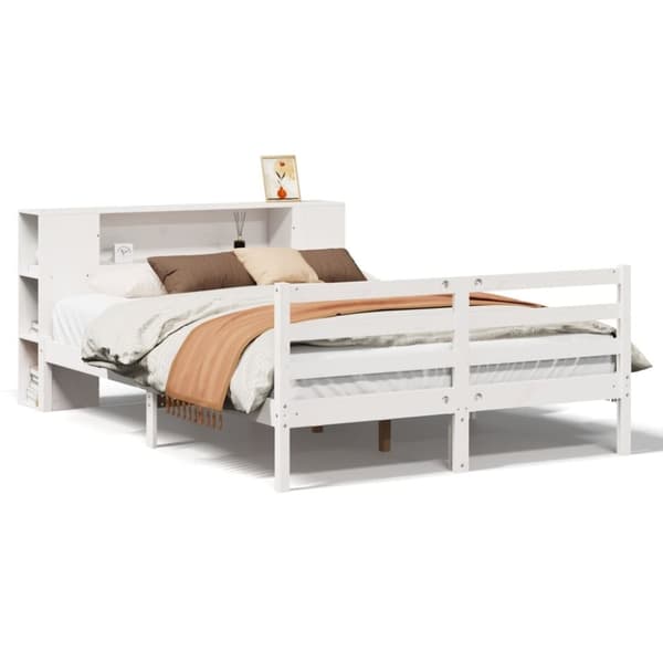 vidaXL Seng med bokhylle uten madrass hvit 120x190 cm heltre furu