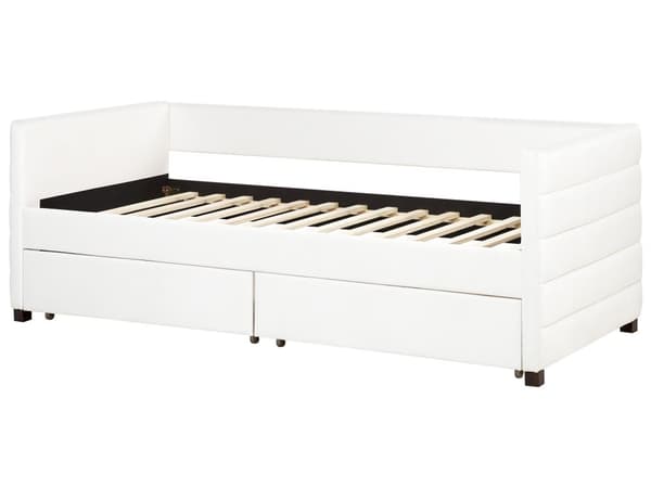 Dagseng Off-white Fløyel 90 x 200 cm Lamellramme Skuffer Glamorøs stil Enkeltseng Soverom