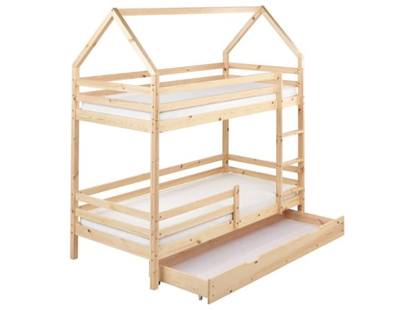 Køjeseng Lyst Fyrretræ 90 x 200 cm Junior Træseng med Trappe Stige Minimalistisk Skandinavisk Høj Etageseng Opbevaring Skuffer Børneværelse