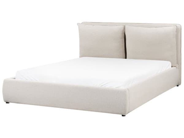 Seng med oppbevaring Stoff Beige 160 x 200 cm Polstret sengeramme Sengegavl Oppbevaringsplass Soverom Moderne Skandinavisk