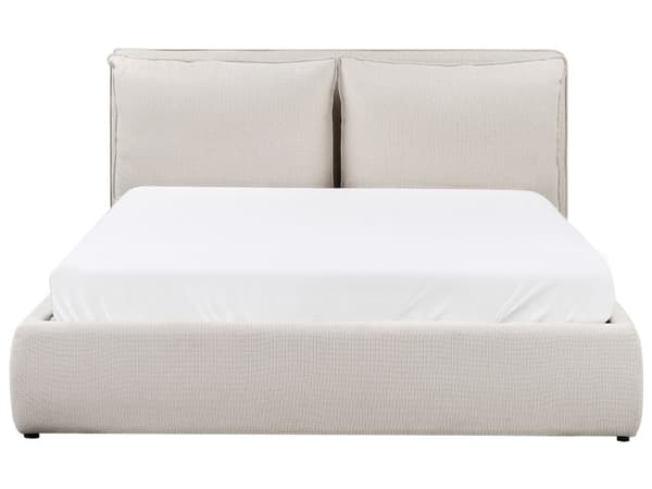 Seng med oppbevaring Stoff Beige 160 x 200 cm Polstret sengeramme Sengegavl Oppbevaringsplass Soverom Moderne Skandinavisk
