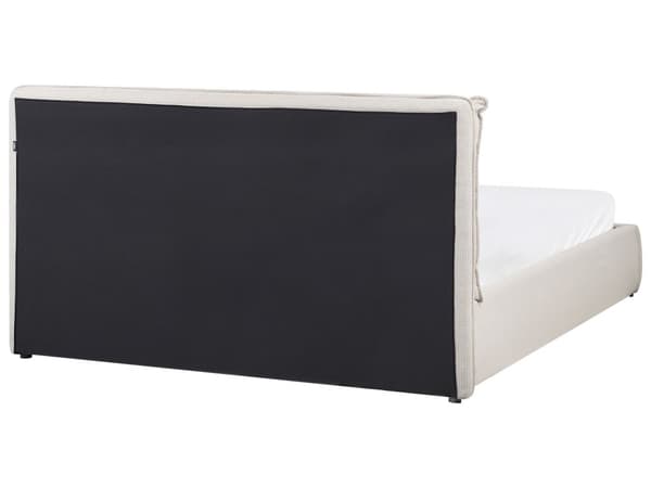 Seng med oppbevaring Stoff Beige 160 x 200 cm Polstret sengeramme Sengegavl Oppbevaringsplass Soverom Moderne Skandinavisk