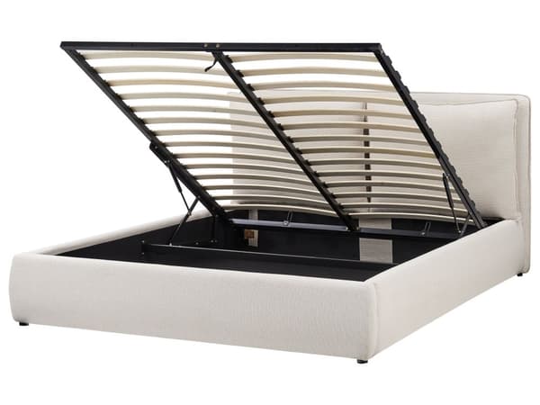 Seng med oppbevaring Stoff Beige 160 x 200 cm Polstret sengeramme Sengegavl Oppbevaringsplass Soverom Moderne Skandinavisk