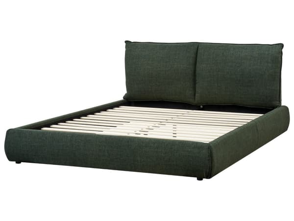 Dobbeltseng Stoff Mørkegrønn 160 x 200 cm Moderne dobbeltseng Stoff To-mannsseng Lav sengeramme Minimalistisk design