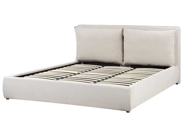 Seng Beige 180 x 200 cm Moderne To Mands Seng med Opbevaring Blød Sengegavl Dobbeltseng Sengeramme Retro Design