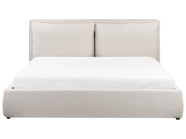 Seng Beige 180 x 200 cm Moderne To Mands Seng med Opbevaring Blød Sengegavl Dobbeltseng Sengeramme Retro Design