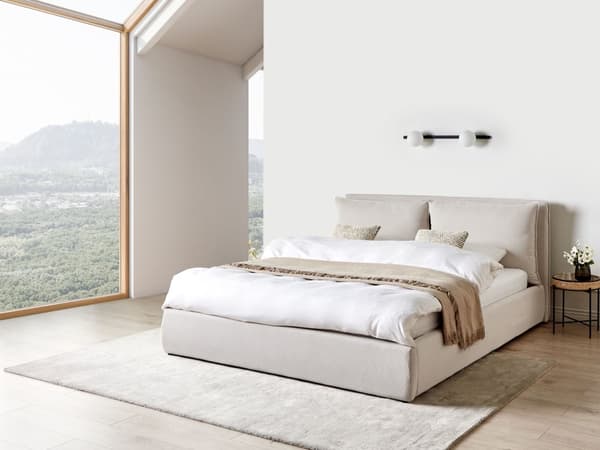 Seng Beige 180 x 200 cm Moderne To Mands Seng med Opbevaring Blød Sengegavl Dobbeltseng Sengeramme Retro Design