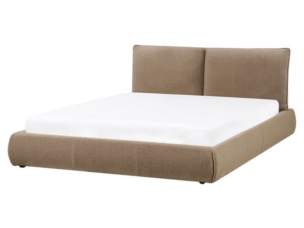 Seng Brun Boucle 160 x 200 cm Moderne To Mands Blød Sengegavl Dobbeltseng Sengeramme Retro Design Stofseng Plys