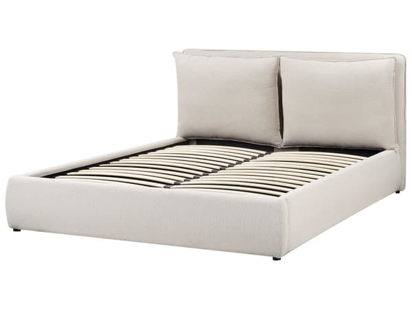Seng Beige Polyester 160 x 200 cm Moderne To Mands Seng med Opbevaring Blød Sengegavl Dobbeltseng Sengeramme Retro Design