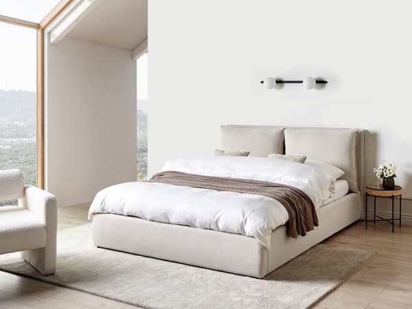 Seng Beige Polyester 160 x 200 cm Moderne To Mands Seng med Opbevaring Blød Sengegavl Dobbeltseng Sengeramme Retro Design