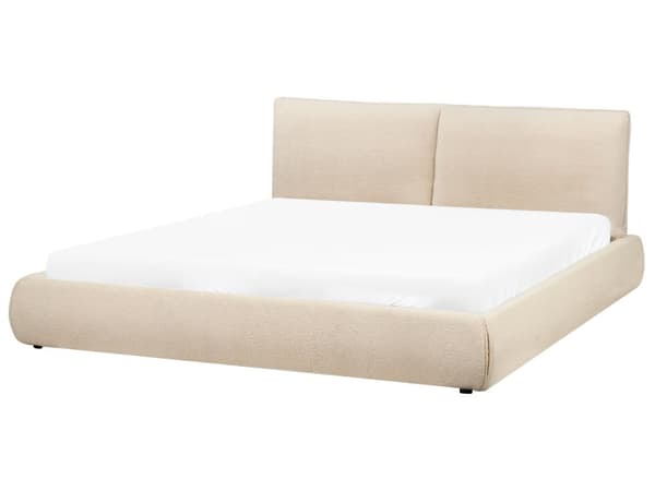 Seng Beige Boucle 180 x 200 cm Moderne To Mands Blød Sengegavl Dobbeltseng Sengeramme Retro Design Stofseng Plys