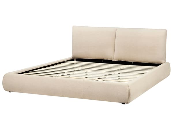 Seng Beige Boucle 180 x 200 cm Moderne To Mands Blød Sengegavl Dobbeltseng Sengeramme Retro Design Stofseng Plys
