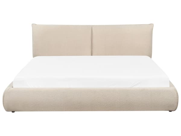 Seng Beige Boucle 180 x 200 cm Moderne To Mands Blød Sengegavl Dobbeltseng Sengeramme Retro Design Stofseng Plys